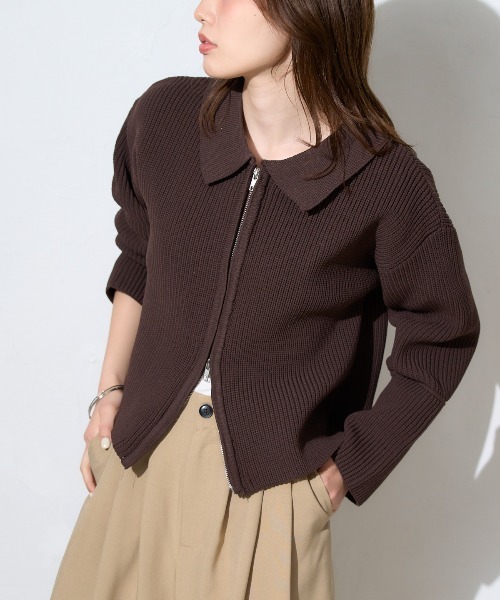 TRIANGLE PALETTE カーディガン 襟付き ダブルZIP スポンディッシュ