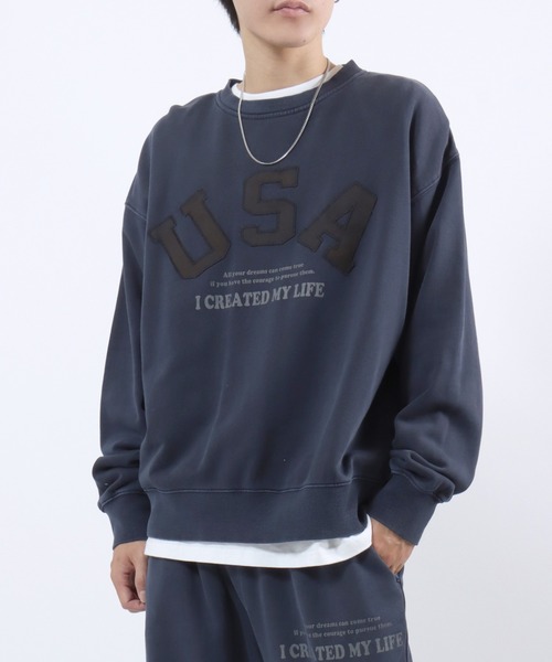 トレーナー スウェット セットアップ対応 USAカモフラロゴアップリケ