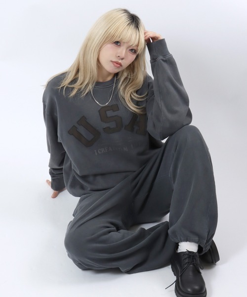トレーナー スウェット セットアップ対応 USAカモフラロゴアップリケ