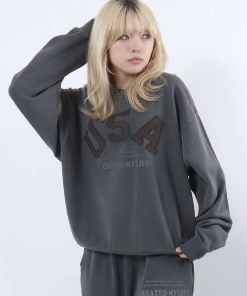 トレーナー スウェット セットアップ対応 USAカモフラロゴアップリケ