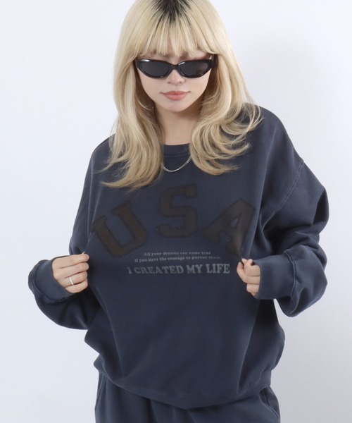 トレーナー スウェット セットアップ対応 USAカモフラロゴアップリケ