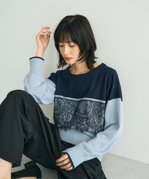 YECCA VECCA（イェッカヴェッカ） ニット セーター バイカラーレース
