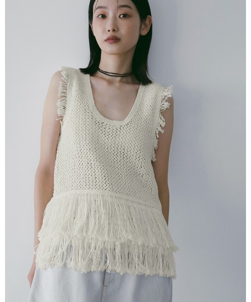 anuke（アンヌーク） タンクトップ ノースリーブ Fringe Knit Tanktop