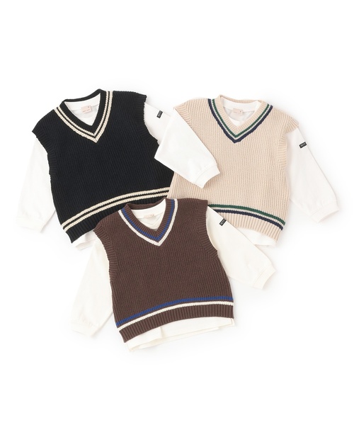 ブライスアウトフィット　Bハウンドニットベスト　シャツセット　男の子 petit main tシャツ 「ウォッシャブル」ニットベストセット キッズ