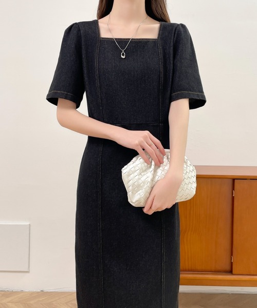 「ECLIN」 半袖ワンピース S ネイビー レディース_画像2
