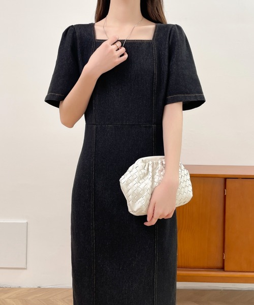 「ECLIN」 半袖ワンピース S ネイビー レディース_画像3