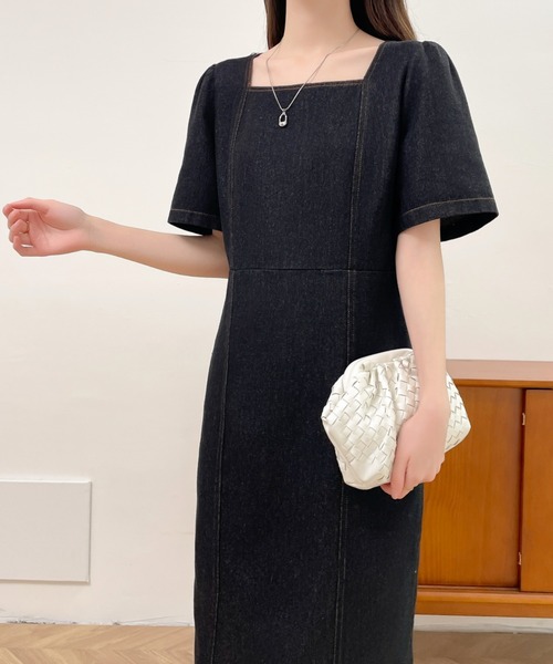 「ECLIN」 半袖ワンピース S ネイビー レディース_画像4