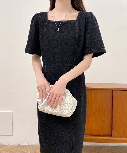 「ECLIN」 半袖ワンピース S ネイビー レディース_画像5
