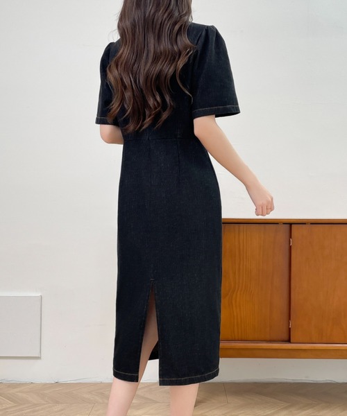 「ECLIN」 半袖ワンピース S ネイビー レディース_画像6