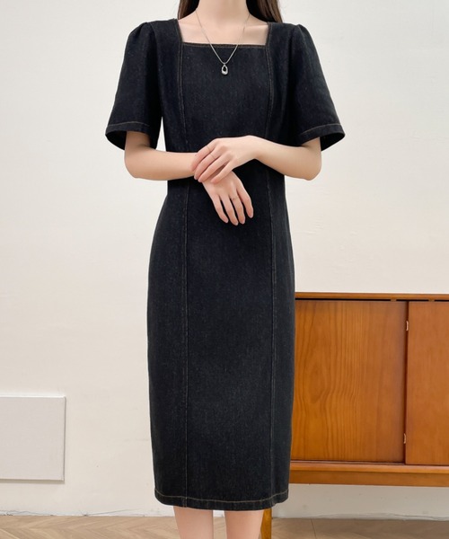 「ECLIN」 半袖ワンピース S ネイビー レディース_画像7