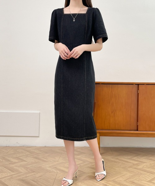 「ECLIN」 半袖ワンピース S ネイビー レディース_画像8