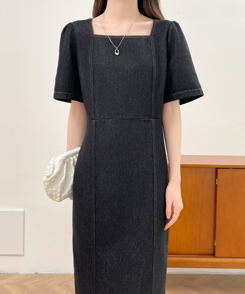 「ECLIN」 半袖ワンピース S ネイビー レディース_画像9