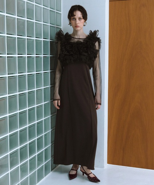 ANDRESD ボリュームラッフルレイヤードレス ブラックシルバー volume ruffle layer dress | ANDRESD