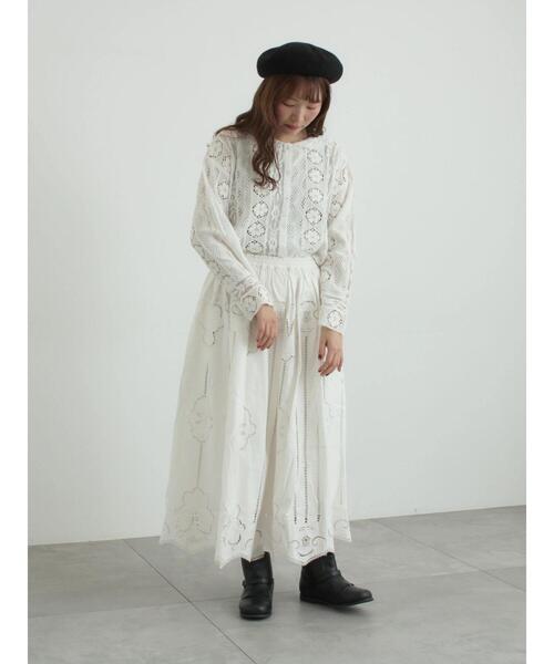 TSUHARU by Samansa Mos2 編み立て襟レースブラウス セール】 編み立て襟レースブラウス（オフホワイト/ブラック/ベージュ