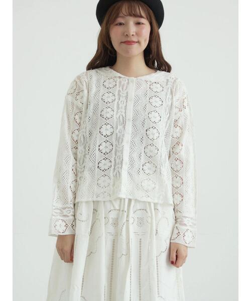 TSUHARU by Samansa Mos2 編み立て襟レースブラウス セール】 編み立て襟レースブラウス（オフホワイト/ブラック/ベージュ
