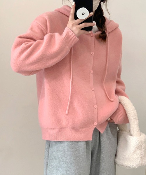 ニットパーカー レディース 秋冬 羊毛 厚手 ゆったり フード付き 長袖 