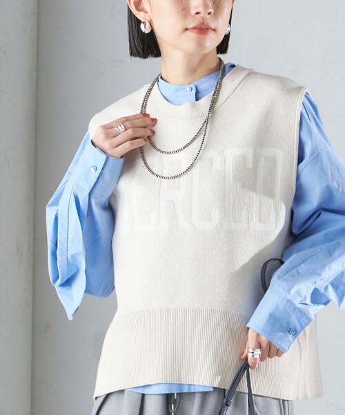 ベスト ジレ 「手洗い可能」ジャカード ロゴ ニット ベスト 24SS  レディース SHIPS ベスト ジレ 「手洗い可能」ジャカード ロゴ ニット 24SS