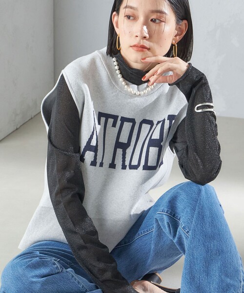 ベスト ジレ 「手洗い可能」ジャカード ロゴ ニット ベスト 24SS  レディース
