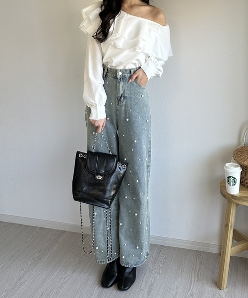 ジーンズ デニム デニムパンツ 「韓国ファッション春コーデに大活躍♪」パールデニムパンツ レディース | ブランド登録なし | 03
