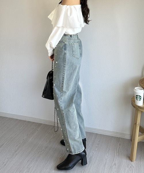 ジーンズ デニム デニムパンツ 「韓国ファッション春コーデに大活躍♪」パールデニムパンツ レディース | ブランド登録なし | 05