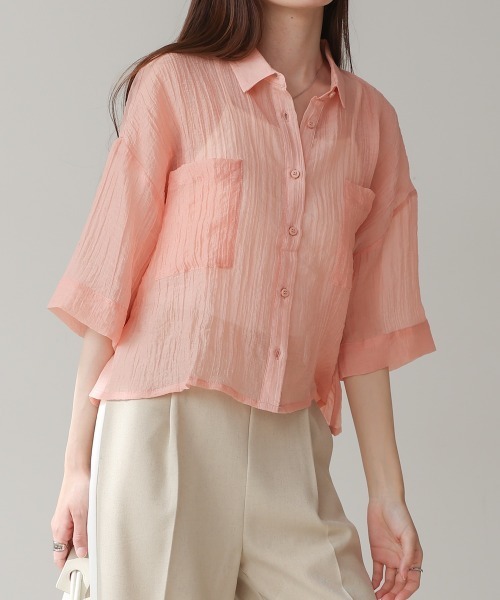 ブラウス シャツ soft bubble sheer shirt(ソフトシアーバブルシャツ) レディース BAB ブラウス シャツ シアーショートシャツブラウス レディース