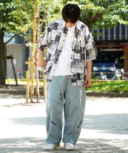 メンズ 半袖シャツ フラワー オーバーサイズ 総柄 O00319 メンズ 半袖シャツ フラワー オーバーサイズ 総柄 O00319