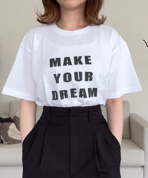 tシャツ 半袖 太文字英字ロゴプリント半袖Tシャツ レディース