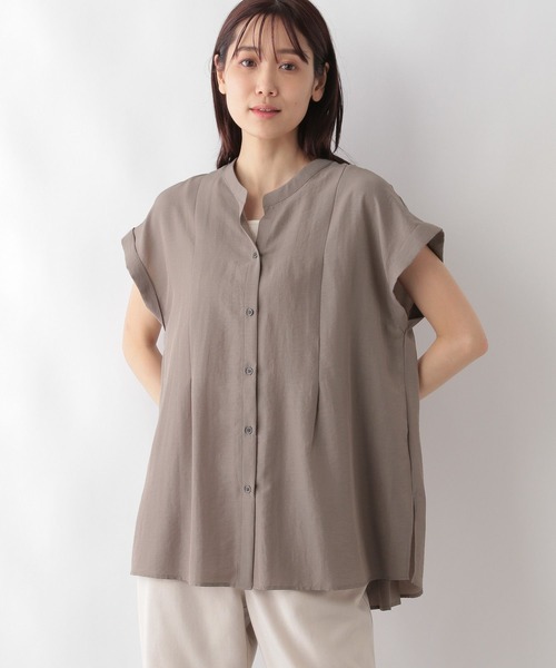 GLOBAL WORK ブラウス シャツ 防シワバックプリーツフレンチ