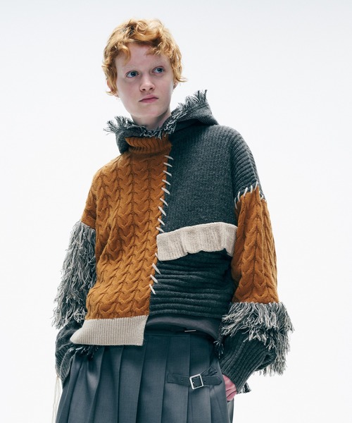 ニット セーター Wizzard ウィザード / PATCHWORK KNIT パッチワークフリンジニット / W24AW-KN03W レディース