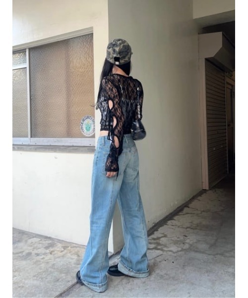 LAGUA GEM tシャツ FLOR LACE SLEEVE HOLE トップス レディース