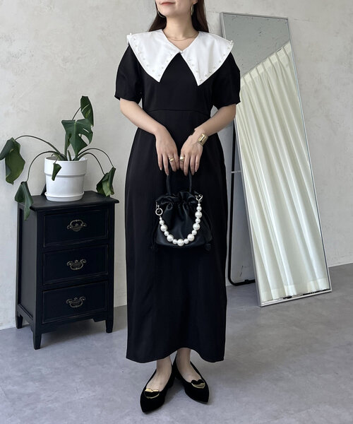 短時間着 ベロアとドットのパフスリーブ上品ワンピ 120 シャーリー velour combi dress (kids) | チャコット