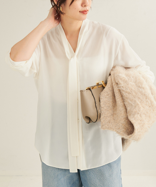 plage ブラウス シャツ SILK RAYON BOW レディース : ZOZOTOWN