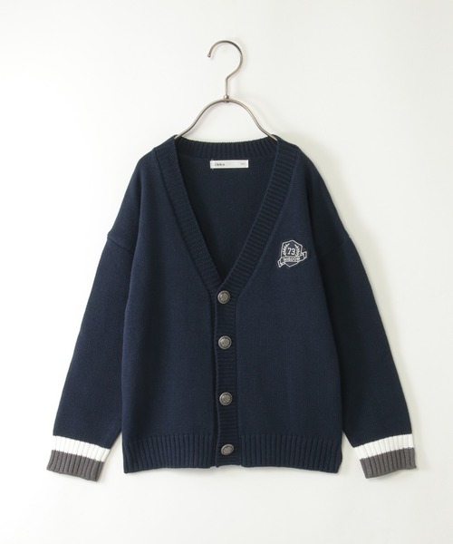ikka（イッカ） カーディガン 袖リブラインスクールニットカーディガン