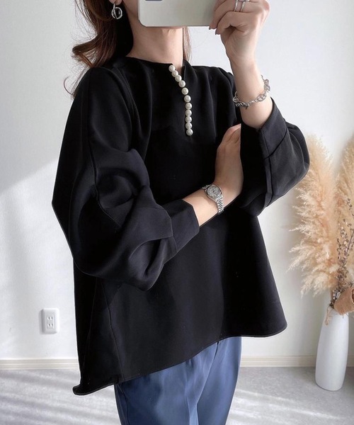 ブラウス シャツ パール付きキーネックブラウス レディース : ZOZOTOWN