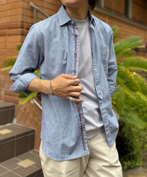 NOLLEY'S シャツ 綿麻パラシュートボタン 7分袖シャツ 25SS