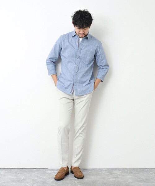 NOLLEY'S シャツ 綿麻パラシュートボタン 7分袖シャツ 25SS