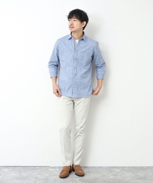 NOLLEY'S シャツ 綿麻パラシュートボタン 7分袖シャツ 25SS