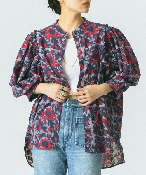 ブラウス シャツ (GENE HEAVENS)INDIGO FLOWER SHIRTS レディース