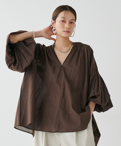 LARUTA ブラウス シャツ 「LARUTA」コットンボイルギャザー