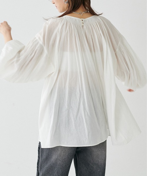 美品♡IENA コットンボイルギャザーブラウス 白 トップス