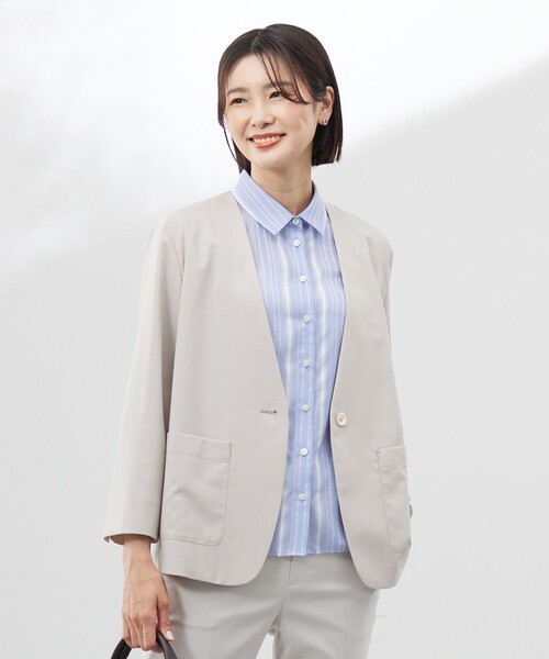 美品　ジェイプレス セットアップ ストレッチ　ノーカラー テーパード　洗える J.PRESS ジャケット ノーカラージャケット 「洗える」ストレッチ