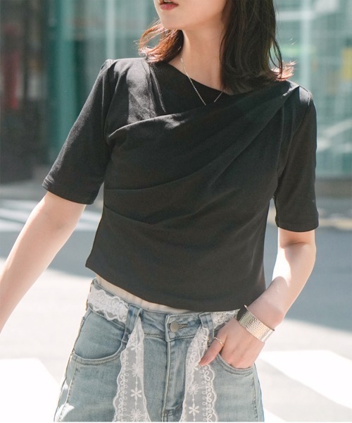 d.i.a 背中レース空き ホワイト・ブラック ドレープTシャツ 半袖 tシャツ ドレープデザイン半袖Tシャツ レディース : ZOZOTOWN