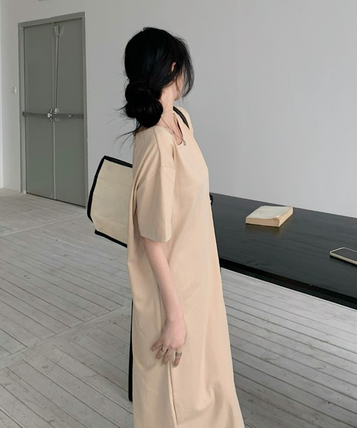 【再入荷】カジュアル ノースリーブ 背中あき ワンピース 新品 ノースリーブ 背中あき オープン 体型カバー ワンピース