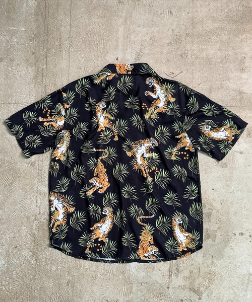 週末値下げABOUT タイガーシャツ Coffee & Cigarettes シャツ 7D24 総柄オープンカラーシャツB 虎