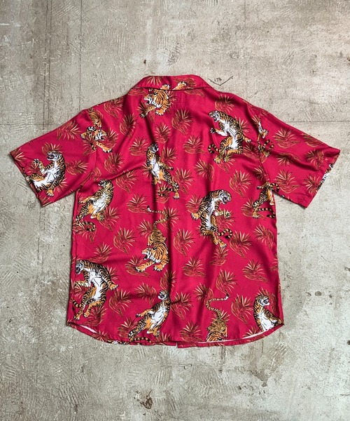 虎二郎 Coffee & Cigarettes シャツ 7D24 総柄オープンカラーシャツB 虎