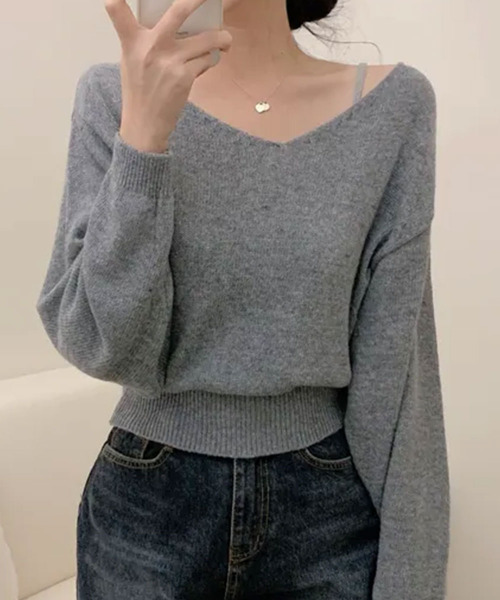 Stone  Vネックセーター 薄手ニット スウェット ニット セーター Vネック ショート丈ニット レディース : ZOZOTOWN