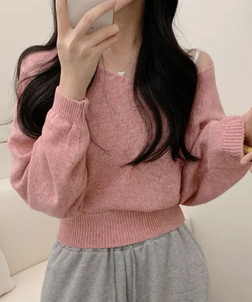 美品　ピンク Vネック 五分丈綺麗めニット ニット セーター Vネック ショート丈ニット レディース : ZOZOTOWN
