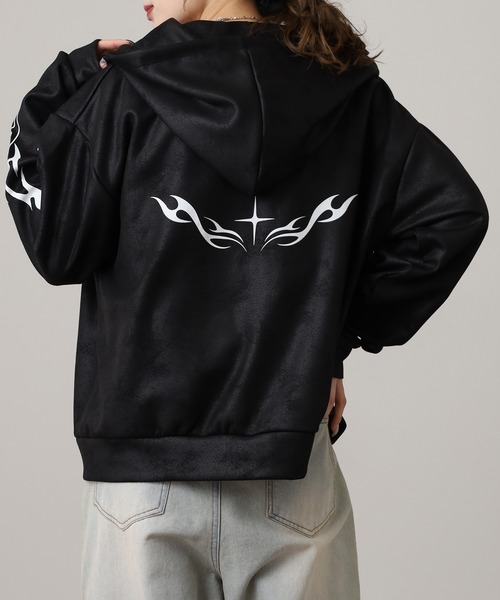 Ed Hardy（エド・ハーディー） パーカー ED HARDY PU風スウェード
