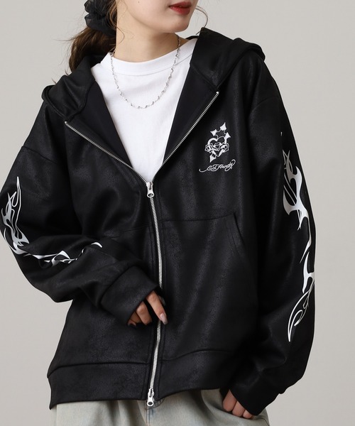 Ed Hardy（エド・ハーディー） パーカー ED HARDY PU風スウェード