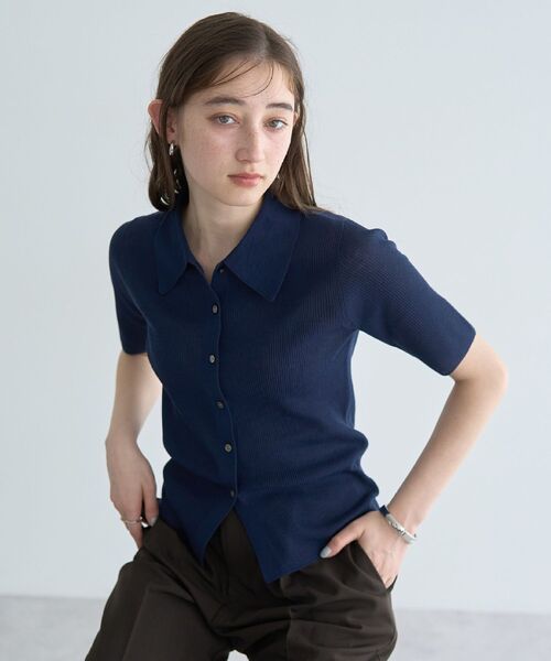 「YECCA VECCA」 半袖ニット FREE ネイビー レディース_画像2